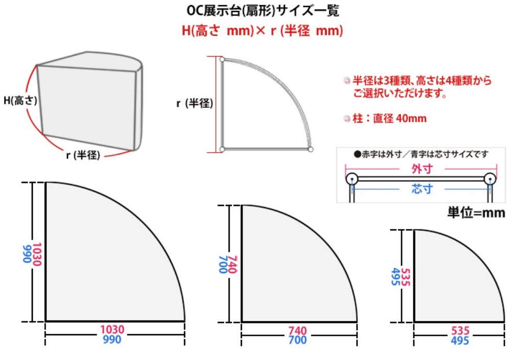 スクエア展示台のサイズ